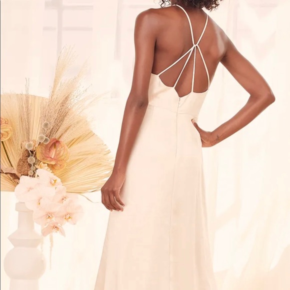 Lulu’s Satin Strappy Dress - Nude Pink//Champagne//Neutral Shade - Picture 3 of 9